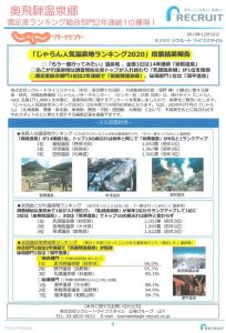 2019年,満足度,1位,奥飛騨温泉郷